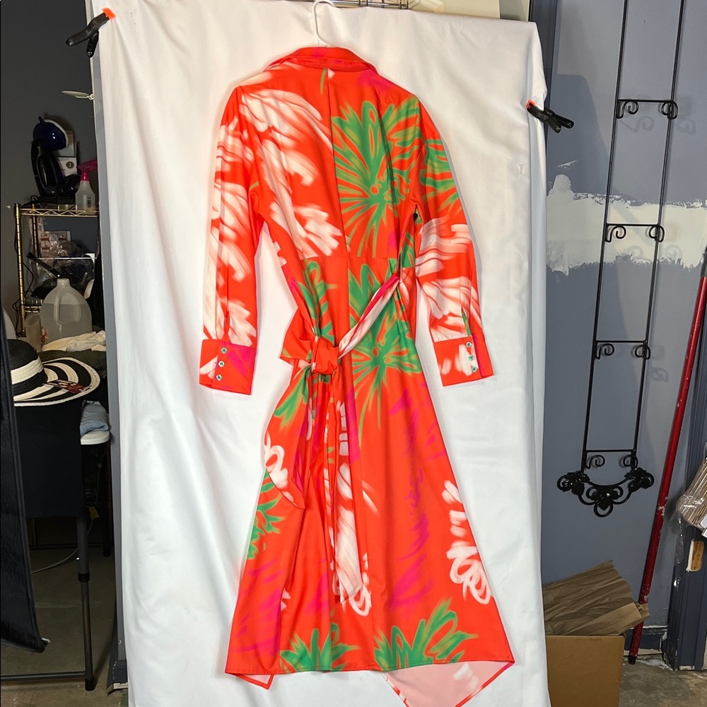 KOAN DAILY Vibrant Floral Wrap Dress Long Sleeve cuffed Sz XL - Picture 9 of 15
